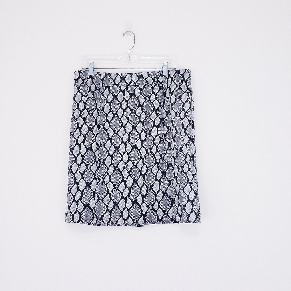 Michael Michael Kors Black White Tan Snake Skin Print Pencil Skirt Stretch Large